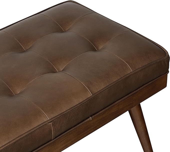 POLY & BARK Napa Luca Leather Bench in Cocoa Brown