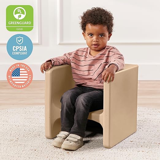 ECR4Kids Tri-Me Table and Cube Chair Set, Multipurpose Furniture, Sand, 3-Piece