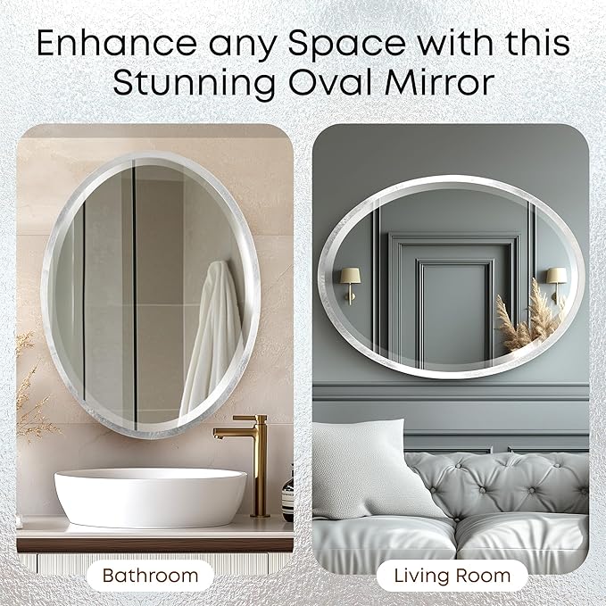 OVALCREST - Oval Wooden Beveled Wall Mirror for Home Decor, Bathroom, Vanity, Bedroom, Living Room, Hallway - London Style (Silver Leaf with Brown Antique) 25.1 x 37.1
