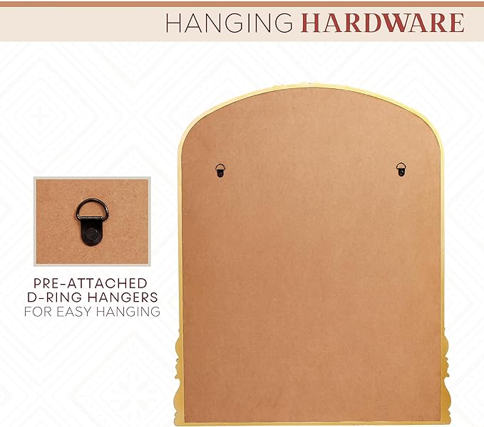 English Estate Carved Arch Wood Wall Mirror, Mirror for Entryway, Living Room, Bathroom, Antique Gold, 28.4x35