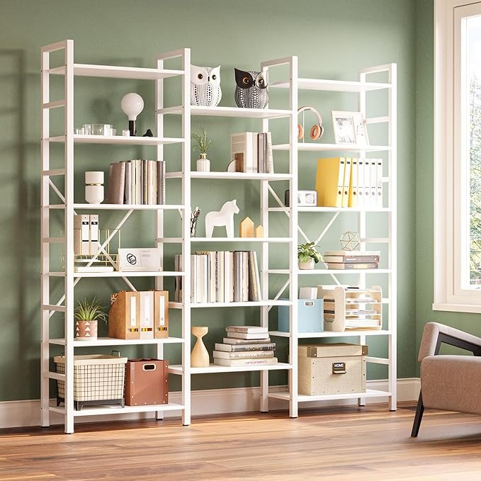 IRONCK Bookshelves 6 Tiers Triple Wide Industrial Bookshelf, Large Etagere Bookshelf Open Display Shelves with Metal Frame for Living Room Bedroom Home Office