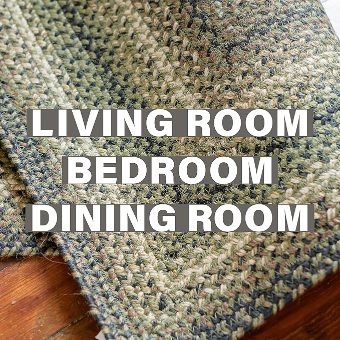 Homespice Pinecone Green Oval Rugs 6x9' – Rustic Jute Oval Area Rugs for Bedroom and Living Room for Country Decor