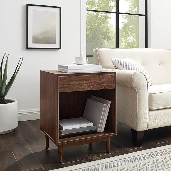 Crosley Furniture Liam End Table and Record Player Stand with Storage for Vinyl Records, Walnut