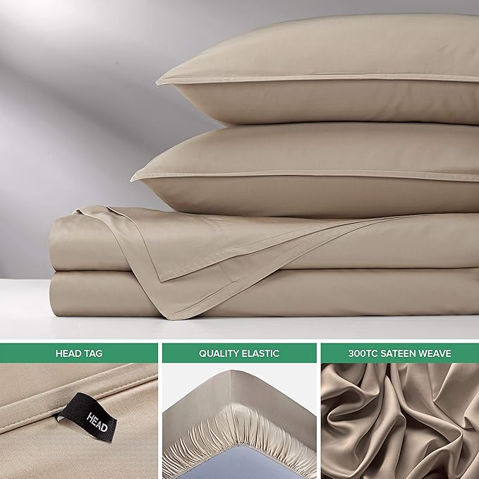 Full Sheets by Pure Bamboo, Genuine 100% Organic Viscose Derived from Bamboo Bed Sheet Set, Luxuriously Soft & Cooling, Double Stitching, Lifetime Quality Promise (Full, Sand)