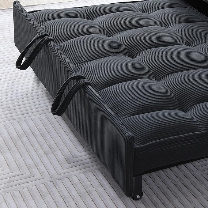 Ball & Cast Convertible Sleeper Sofa Bed,Convertible Pull Out Couch with 2 Pillows,Adjustable Backrest & Side Pocket,Loveseat Futon Sofa Bed for Living Room,Apartment,Corduroy Fabric,Dark Gray,54"