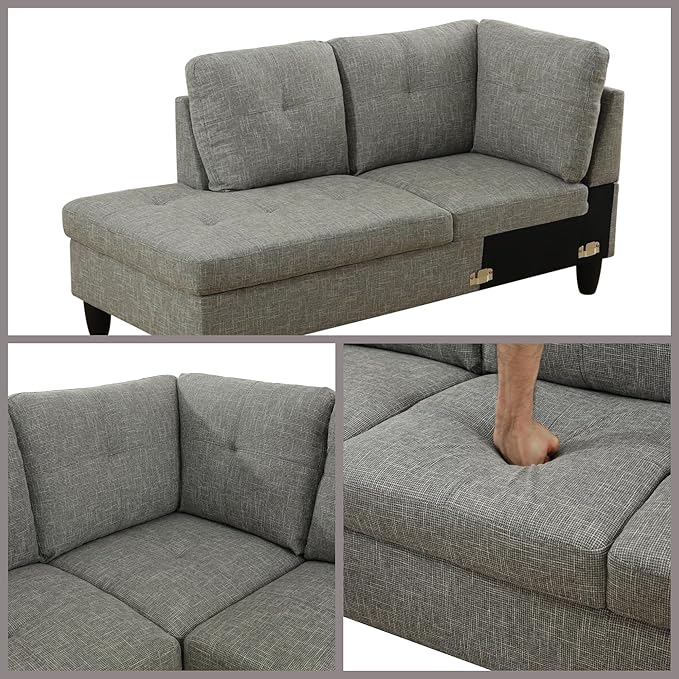 L Shaped Couch Sectional Couches with Chaise, 3 Pieces Modular Convertible Sofa for Living Room Furniture Sets and Small Apartment, Grey