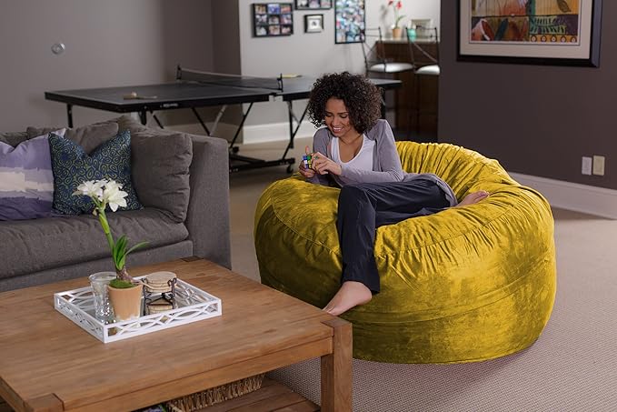 Sofa Sack Bean Bag Chair - Plush, Ultra Soft - Memory Foam Bean Bag Chair with Microsuede Cover - Stuffed Foam Filled Furniture and Accessories for Dorm Room 5 Feet - Lemon