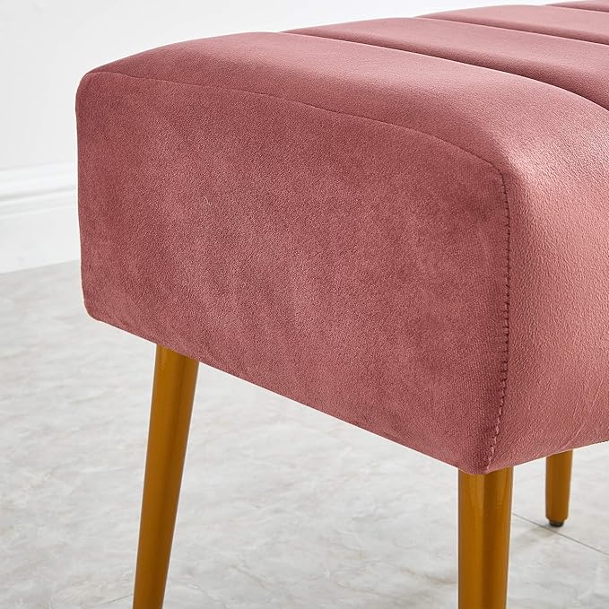 Ball & Cast Upholstered Velvet Ottoman,Footrest 18"W x 15.75"D x 17.5"H Rose,Golden Powder Coating Legs Set of 1