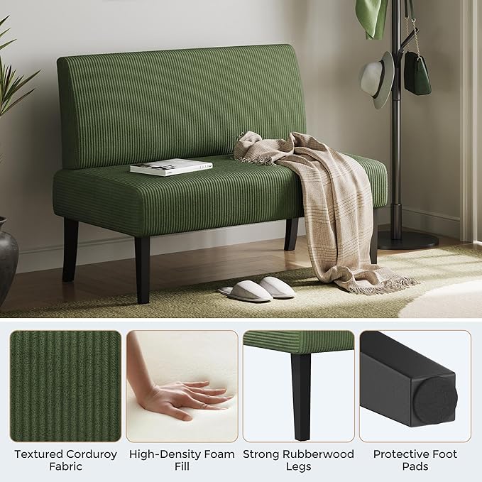 Yaheetech Small Mini Sofa Couch Armless Loveseat Futon for Bedroom, Corduroy Fabric & Easy Assembly, for Small Spaces Living Room,Dorm,Office,Apartment, Green