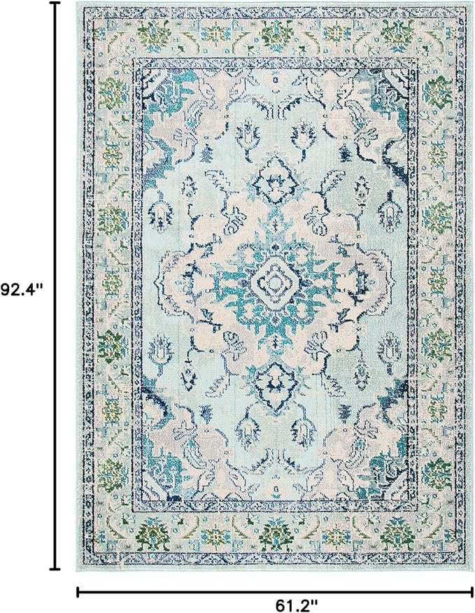 SAFAVIEH Monaco Collection Area Rug - 5'1" x 7'7", Light Blue & Ivory, Boho Chic Medallion Distressed Design, Non-Shedding & Easy Care, Ideal for High Traffic Areas in Living Room, Bedroom (MNC243K)