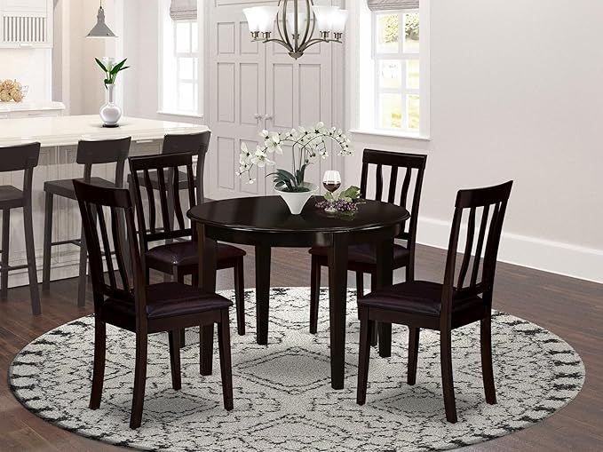 East West Furniture BOAN5-CAP-LC 5 Piece Dining Set Includes a Round Dinner Table and 4 Faux Leather Kitchen Dining Chairs, 42x42 Inch, Cappuccino