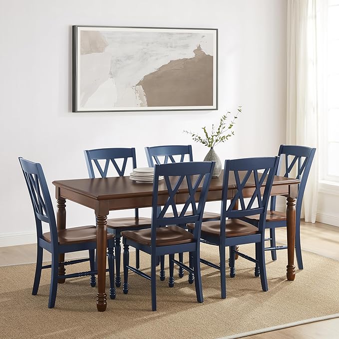 Crosley Furniture Shelby 7-Piece Traditional Dining Table Set for 6, Dinner Tables with Kitchen Chairs, Navy/Dark Cherry