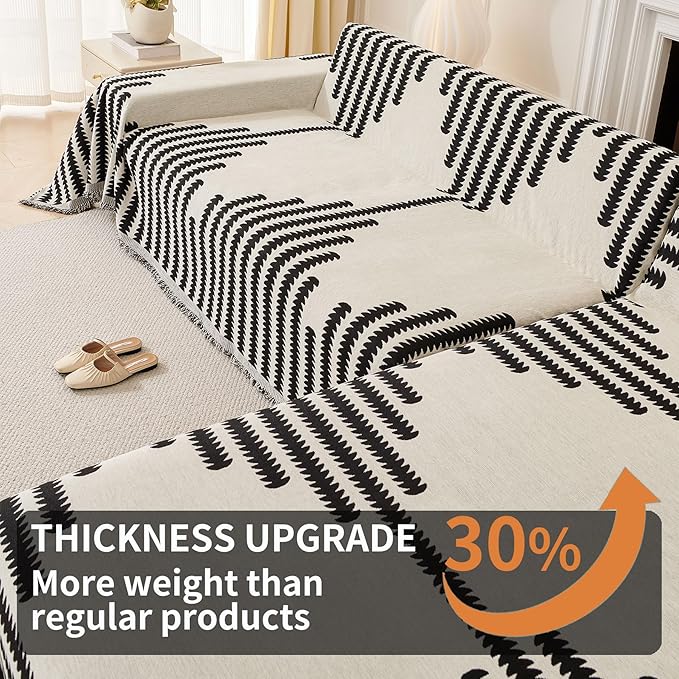 HAOMAIJIA Boho Sofa Covers Couch Covers for 3 Cushion Couch Sofa Pet Friendly Soft Thick Non Slip Couch Cover for Dogs Washable Sectional Couch Covers L Shape Furniture Protector (Black, 91"x134")