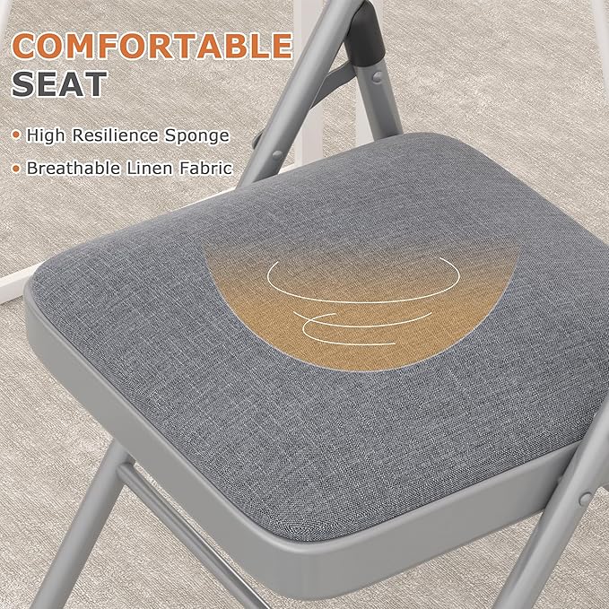 VECELO Padded Folding Chairs 4 Pack, Comfortable Cushioned Seat & Backrest with Steel Frame, for Office, Indoor Outdoor, Commercial Events, Dark Grey
