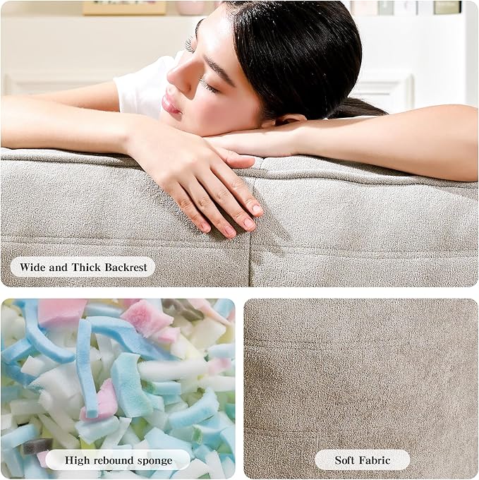 Bean Bag Chair with Ottoman, Comfy Bean Bag Sofa with Memory Foam, Lazy BeanBag Sofa with Footstool, Fireside Bean Bag Couch for Living Room, Bedroom, Apartment (Gray)