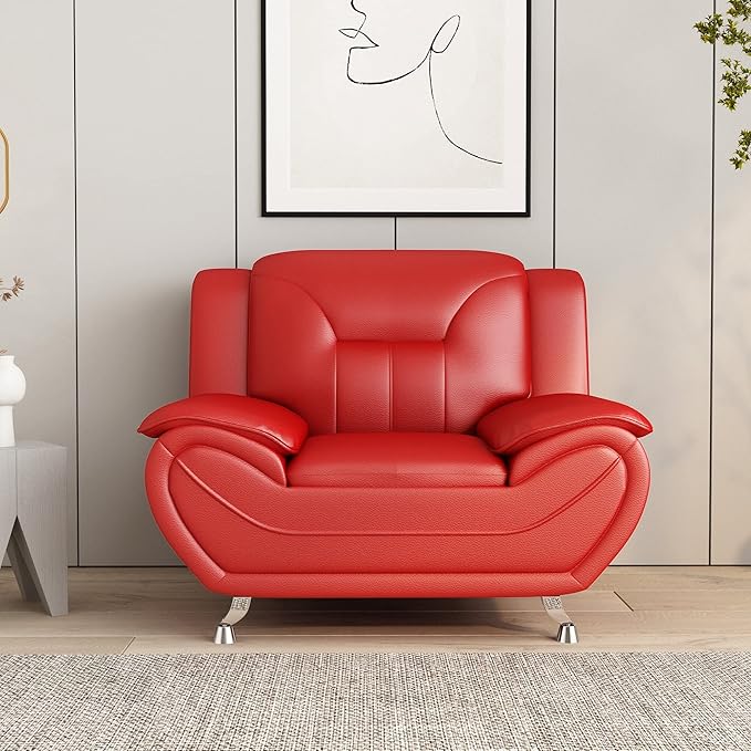 Container Furniture Direct Michael Modern Faux Leather Upholstered Stainless Steel Legs Living Room, Chair, Loveseat, Sofa, Black Camel