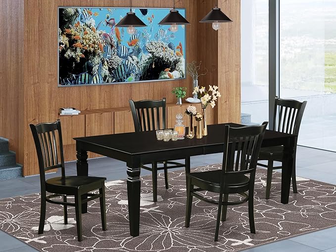 East West Furniture LGGR5-BLK-W 5 Piece Dining Room Furniture Set Includes a Rectangle Kitchen Table with Butterfly Leaf and 4 Dining Chairs, 42x84 Inch, Black