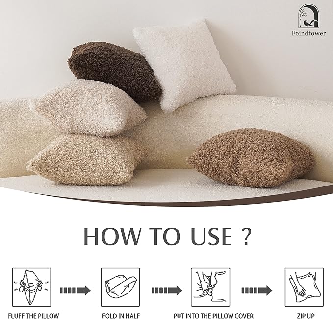 Foindtower 2 Pieces 22x22 Inch Chocolate, Faux Fur Throw Pillow Cover Accent Sherpa Pillow Fuzzy Soft Pillowcases Sheepskin Decorative Fleece Cushion Case for Bed Couch Living Room