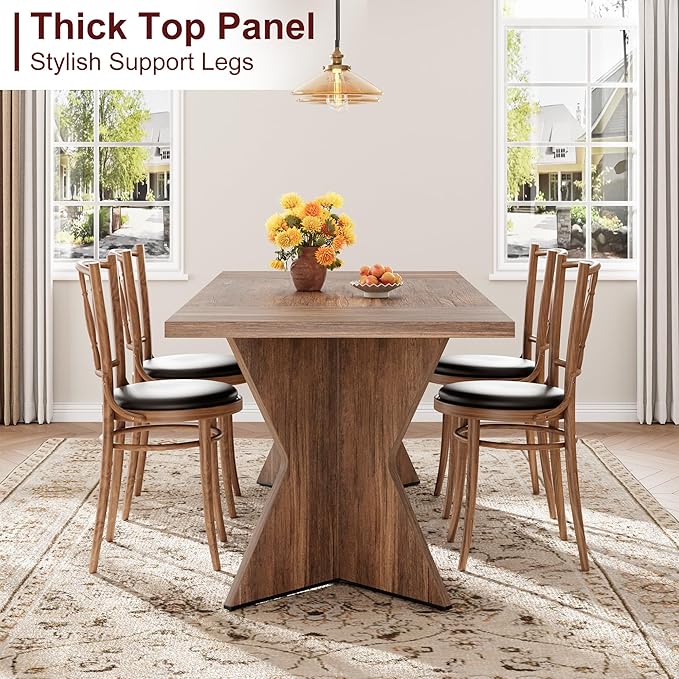 GarveeHome Dining Room Table 6, 71 Inch Rectangular Kitchen Table Dining Room Furniture with Sturdy Frame, Thickened Long Tabledesk and Dinner Desk for Party, Big Family, v-Cut Leg(Retro)