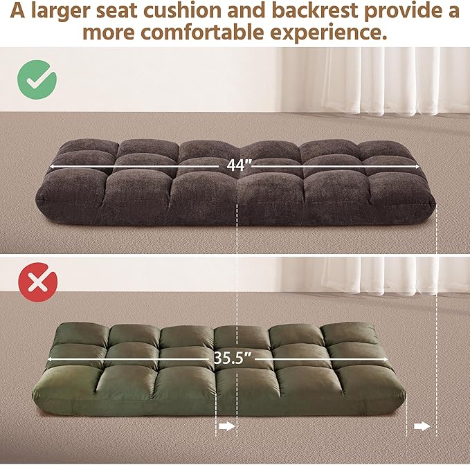 Yaheetech Floor Folding Chair with Back Support, Padded Folding Gaming Sofa Chair with 14 Adjustable Backrest, Adults Couch Recliner, Floor Seating Lounge Chair, Armless Meditation Chair, Brown, 2PCS