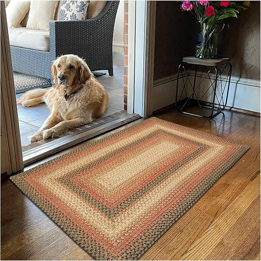 Russet Multi Color Jute Braided Rugs, 20x30 Rectangle - Warm Country Decor, Perfect for Kitchens, Bathrooms and Entryways - Durable and Easy to Clean