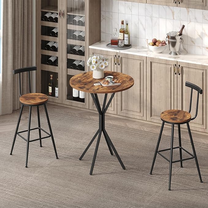 Bar Table, Round High Top Pub Table, 36.2'' Tall Cocktail Table, Metal Frame, Industrial Style, for Small Space, Bistro, Cafe, Banquet, Restaurant, Rustic Brown and Black BTHR12701