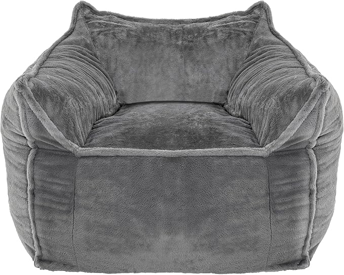 Giant Bean Bag Chair for Adults, Large Bean Bag Chair with Armrest, Living Room Fluffy Beanbag Couch with Filler Included, Comfy Washable Lazy Sofa Chair for Bedroom, Gray