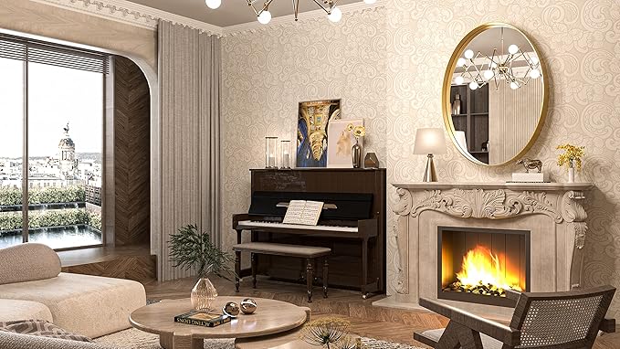 TokeShimi Gold Oval Wall Bathroom Mirror 22x30 Inch with Non-Rusting Aluminum Alloy Brushed Matte Framed Bathroom Mirror for Wall Vanity Farmhouse Modern Minimalist Home Decor or Horizontal