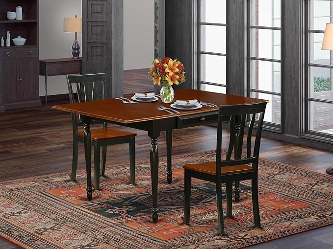 East West Furniture MZAN3-BCH-W 3 Piece Dining Table Set for Small Spaces Contains a Rectangle Dining Room Table with Dropleaf and 2 Wood Seat Chairs, 36x54 Inch, Black & Cherry