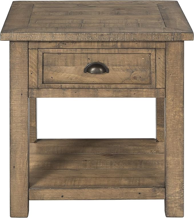 Martin Svensson Home Monterey End Table - Reclaimed Natural Wood Finish- Coastal Style - with Shelf and Cabinet for Storage