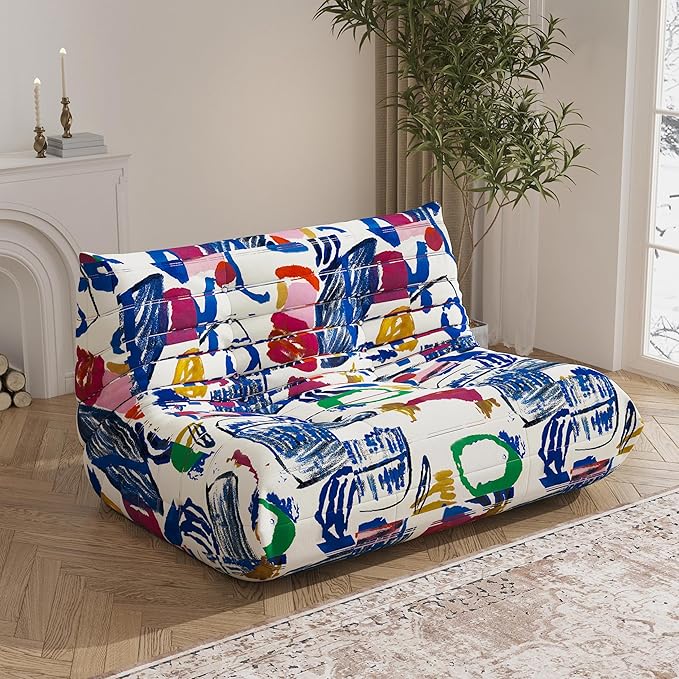 Bean Bag Chair, Loveseat Fireside Chair Bean Bag Sofa Large Bean Bag Chair for Adults, 2 Seater Bean Bag Chairs for Teens with High Density Comfortable Foam, Bean Bag for Living Room (Multicolor)