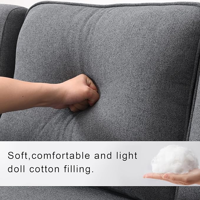 104" 4-Seater Modern Linen Fabric Sofa with Armrest Pockets,Minimalist Style Wood Frame Couch,w/ 4 Pillows,for Living Room,Apartment,Office,Dark Grey