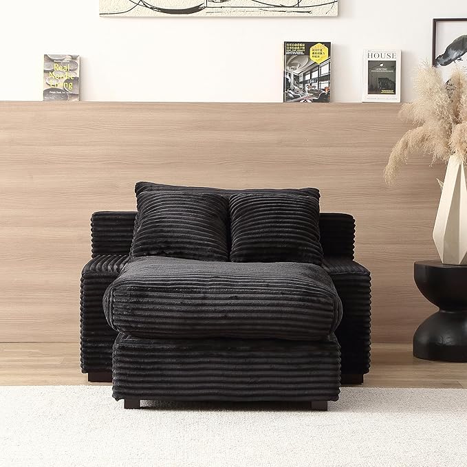 48.8" W Oversized Chaise Daybed Lounge Sleeper Chair Bed for Living Room Reading Bedroom, Indoor Cloud Chaise Sofabed Plush Corduroy Upholstered Sleeper Couch W/3 Pillows for Home/Apartment