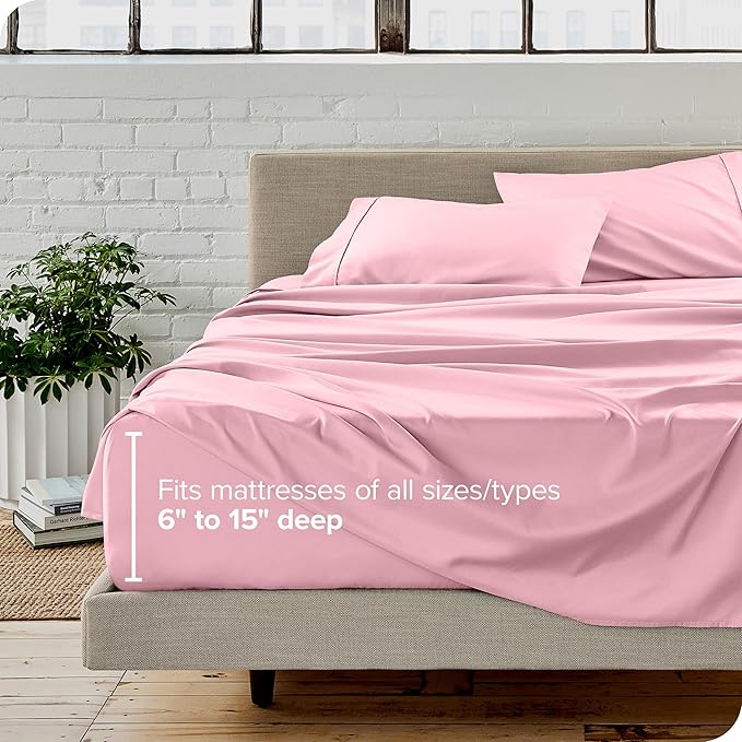 Bare Home Twin Sheet Set - 1800 Ultra-Soft Microfiber Twin Bed Sheets - Double Brushed - Deep Pockets - Easy Fit - Extra Soft - 3 Piece Set - Bedding Sheets & Pillowcases (Twin, Light Pink)