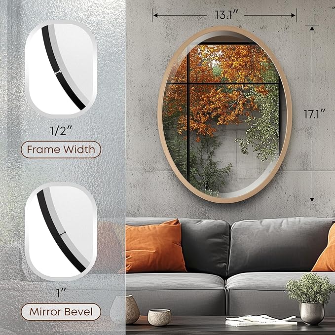 OVALCREST - Oval Wooden Beveled Wall Mirror for Home Decor, Bathroom, Vanity, Bedroom, Living Room, Hallway - London Style (Gold Spray) 13.1 x 17.1