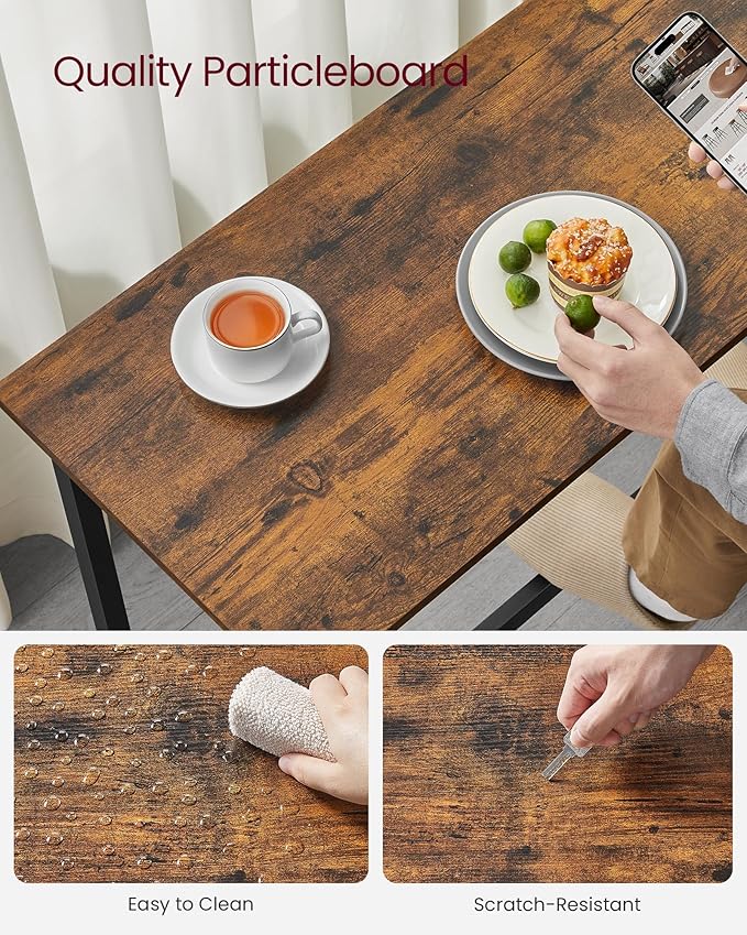 VASAGLE Bar Table, Narrow Long Kitchen Dining Table, Sturdy Metal Frame, Industrial, 15.7 x 47.2 x 35.4 Inches, Rustic Brown and Ink Black ULBT120B01