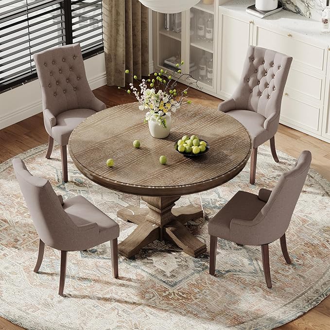 COLAMY Wingback Upholstered Dining Chairs Set of 2, Fabric Side Dining Room Chairs with Tufted Button, Living Room Chairs for Home Kitchen, Taupe