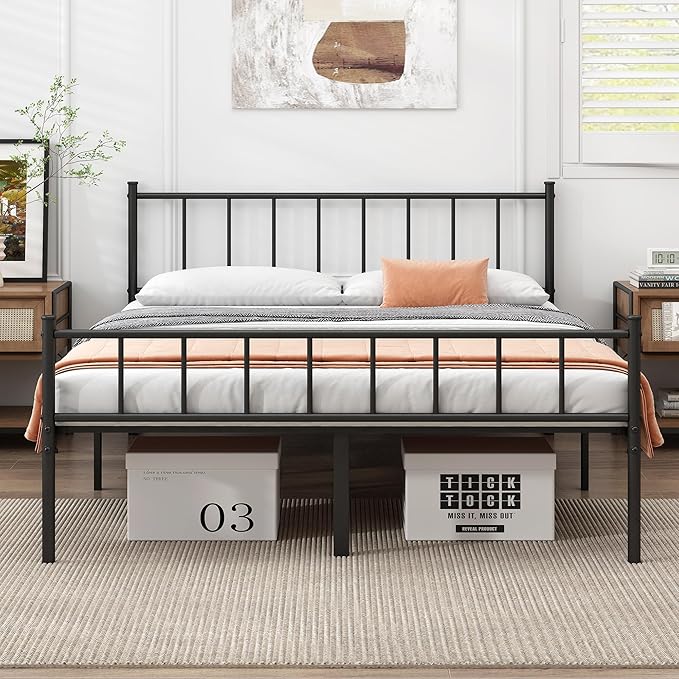 California King Bed Frame-Classic Metal Platform Bed Frame,Mattress Foundation with Steel Slat Support,Under Foundation Storage,No Box Spring Needed, Easy Assembly,California King Size