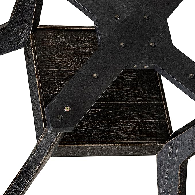 I58-11-TP - A Wood Dining table with a Round Tabletop and Stylish Pedestal, Sand Blasted Black Finish.