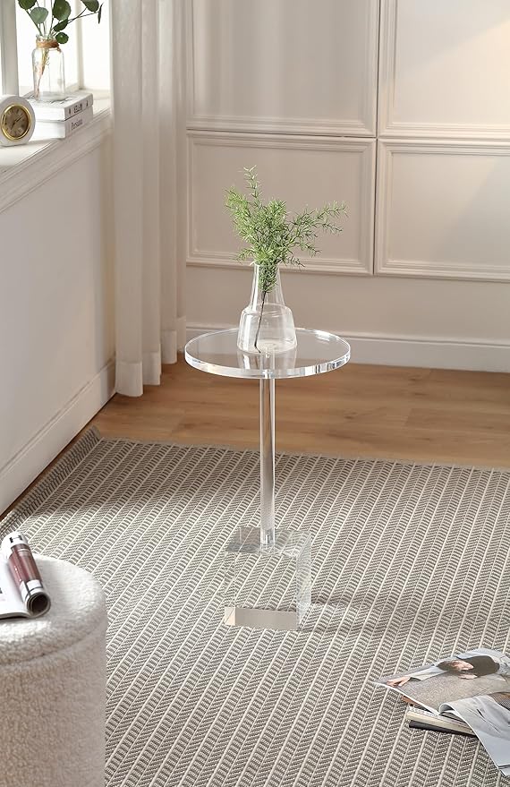 Clear Acrylic End Table,Side Table,Clear,for Livingroom,13.5 x 13.5 inch, 23 inch High