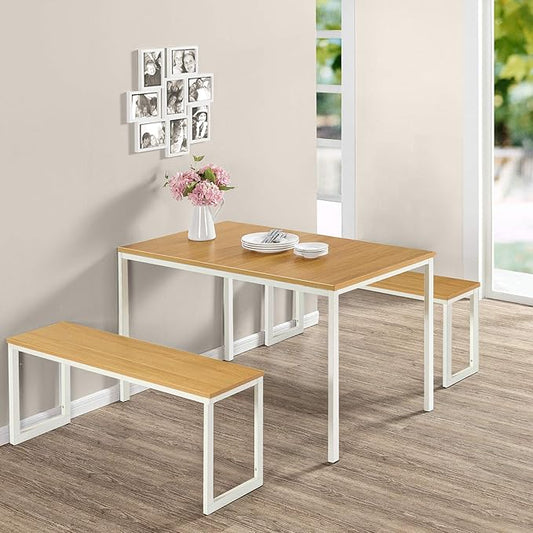 ZINUS 48 Inch Louis Metal Frame Table with Benches 3 Piece Dining Set, Easy Assembly, 1, White