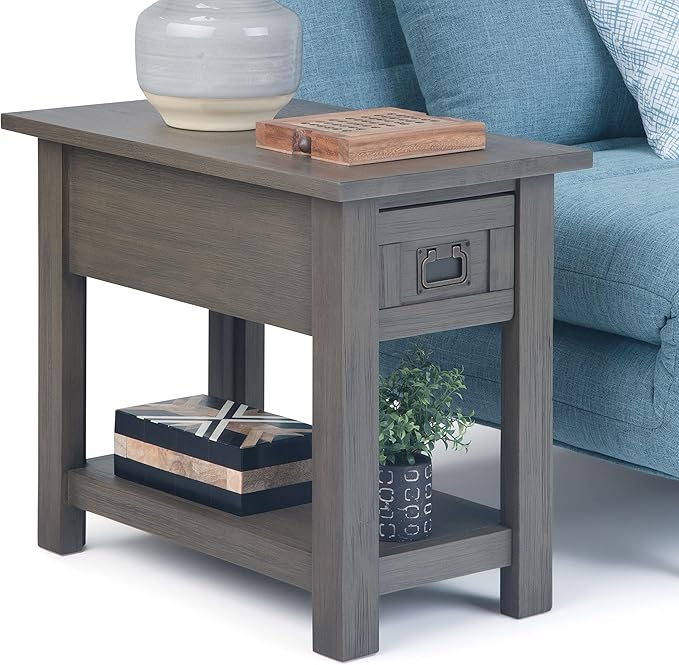 SIMPLIHOME Monroe SOLID ACACIA WOOD 14 inch Wide Rectangle Rustic Narrow Side Table in Farmhouse Grey for the Living Room and Bedroom