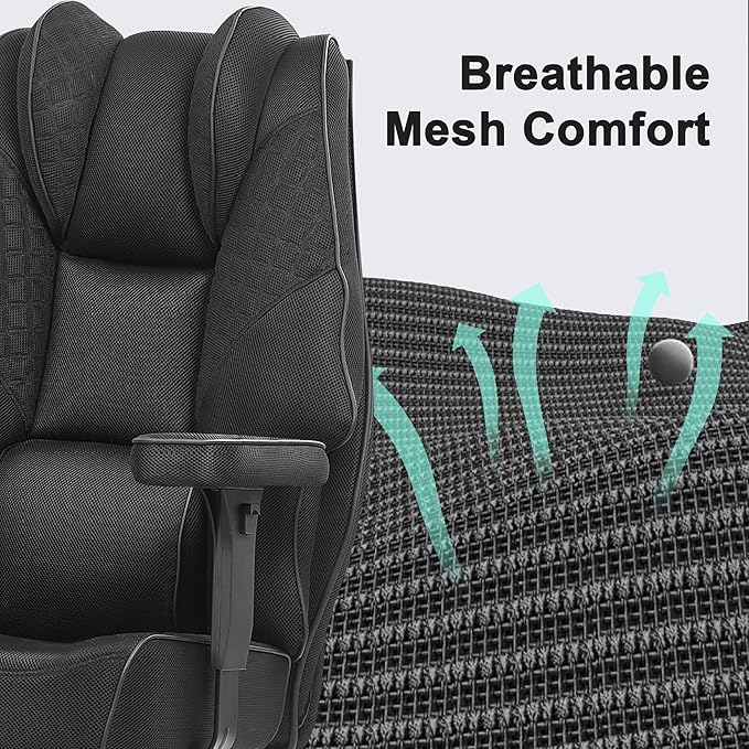 VECELO Big and Tall Office Chair 400lbs, Mesh High Back Computer Chair with Foot Rest, Ergonomic Desk Chair with Lumbar Support and Armrest, Black