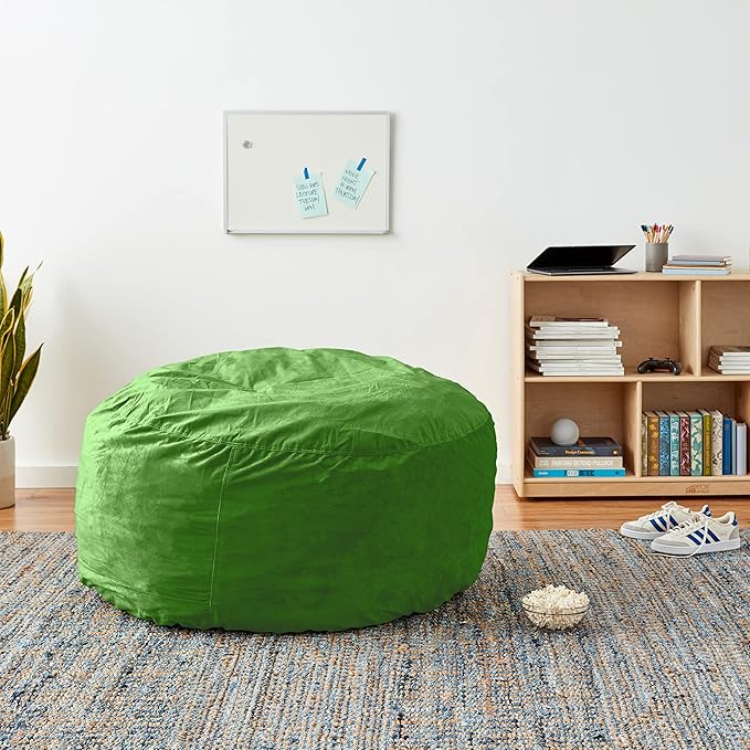 Sofa Sack Bean Bag Chair Cover Only, for Adults and Kids, Without Filling Comfy Fluffy Round or Oval Beanbag Chair Cover Replacement, Lazy Sofa Cover for Reading Chair or Floor Chair, 4-Feet, Lime