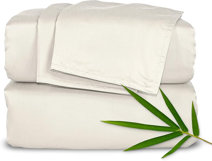 Twin Sheets by Pure Bamboo, Genuine 100% Organic Viscose Derived from Bamboo Bed Sheet Set, Luxuriously Soft & Cooling, Double Stitching, Lifetime Quality Promise (Twin, Ivory)