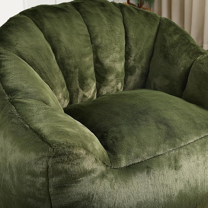 Furniliving Bean Bag Chair, Giant Bean Bag Chair Stuffed Floor Sofa for Adults Comfy Bean Bag Sofa with Back Support, Oversized Bean Bag Couch for Living Room Bedroom Dorm Office, Faux Leather, Green