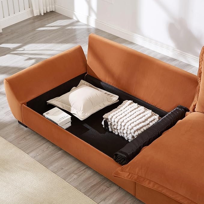 126 Inch Sailing Design Modular Sectional Cloud Sofa with Storage, Modern Deep Seat Couch w/Throw Pillows & Removable Backrest for Living Room Bedroom Apartment,Orange