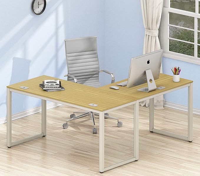 SHW 55 x 60 Inches Commercial-Grade L-Shape Corner Office Computer Desk, Oak
