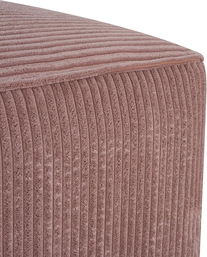 Christopher Knight Home Isa Square Ottoman Footstool, Corduroy Pouf Poufee Footrest Ottoman Large Seat, Modern Side Table for Living Room Bedroom Home Decor, Pink, 30"
