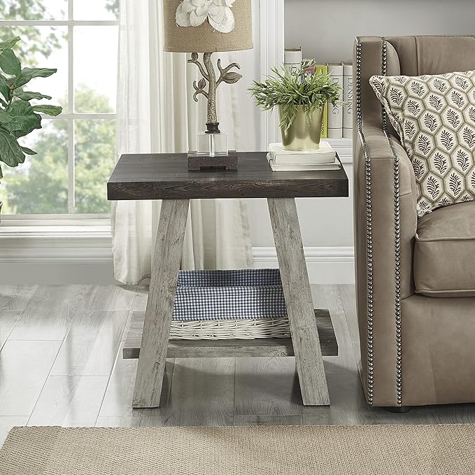 Roundhill Furniture Athens Contemporary 3-Piece Wood Shelf Coffee Table Set, Weathered Walnut and Gray
